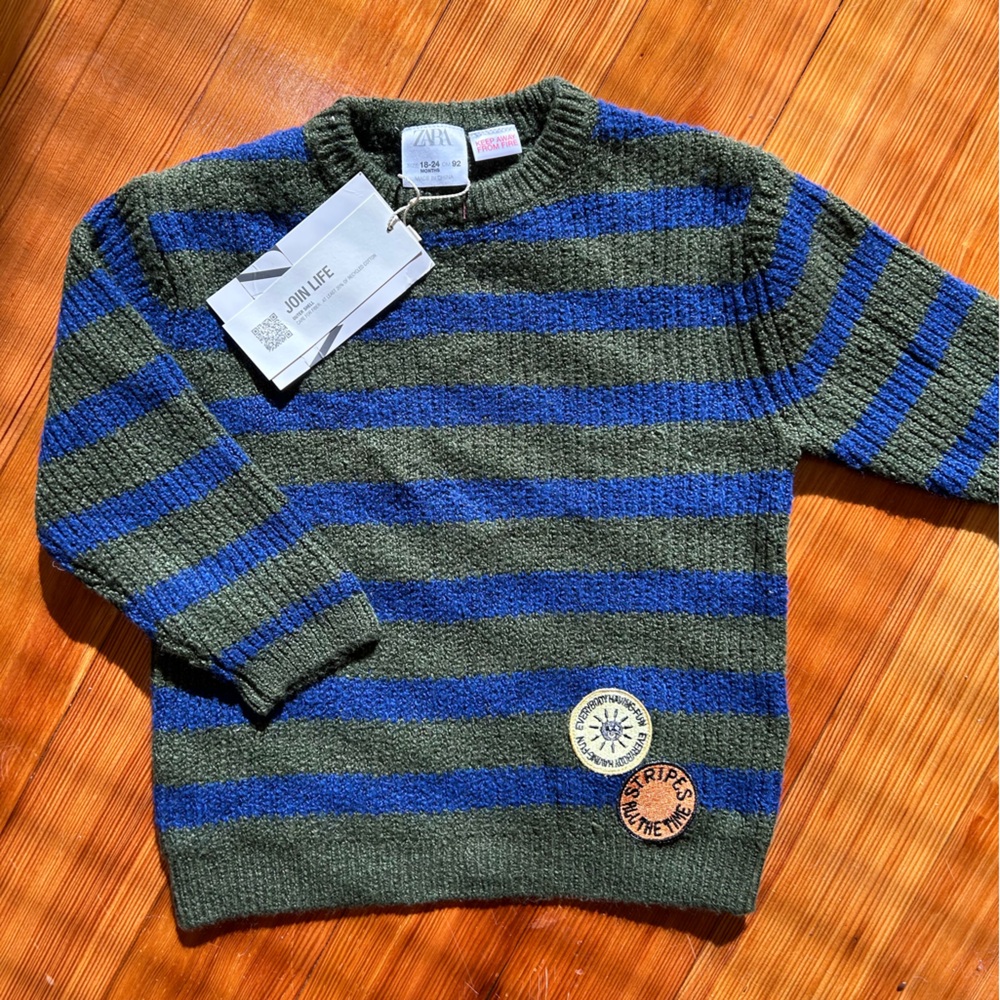 Zara Kids | Stripe Knit Patch Sweater | 18-24 months